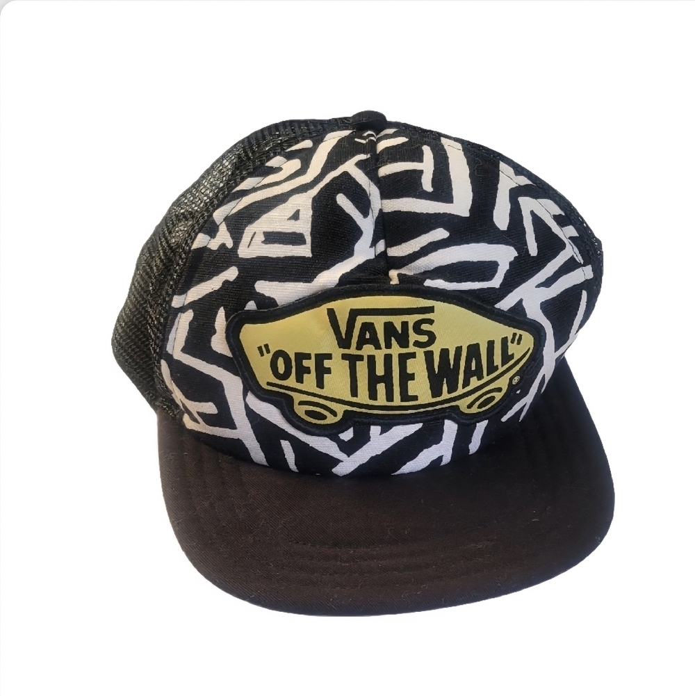 VANS OFF THE WALL Abstract Design Trucker Hat Black White Yellow Adjustable
